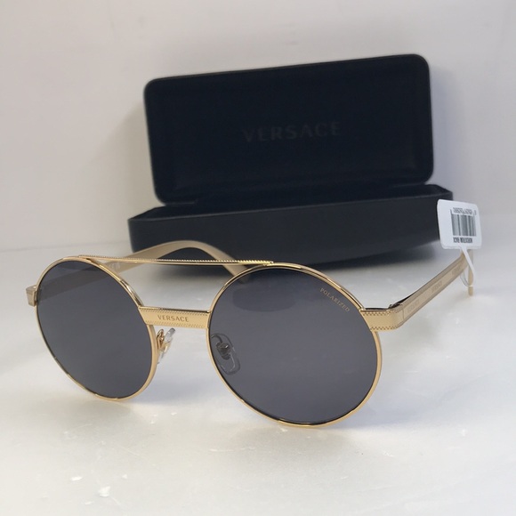 💯- New Authentic Versace Round VE2210 gold frame with dark grey polarized s… - Picture 3 of 15